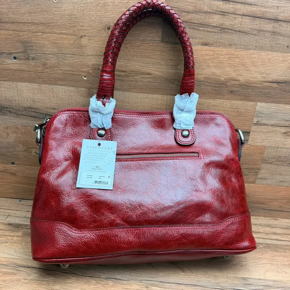 Patricia Nash Discovery Washed Woven Augusta Satchel handbag red leather